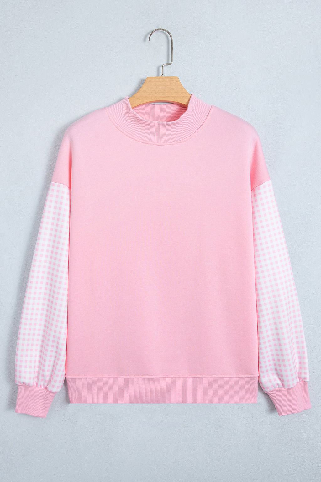 Russet Orange Plaid Sleeve Colorblock Loose Tunic Sweatshirt