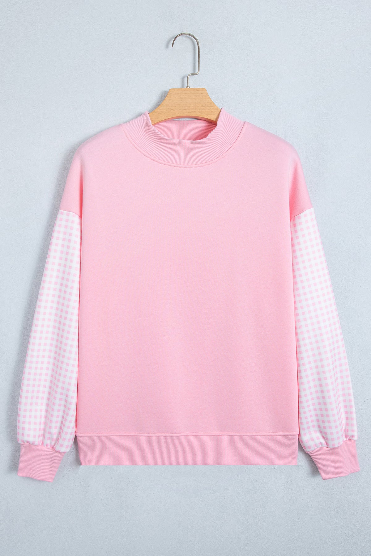 Russet Orange Plaid Sleeve Colorblock Loose Tunic Sweatshirt
