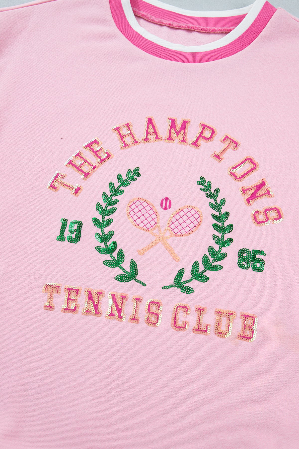 Pink Embroidered Tennis Pullover Sweatshirt