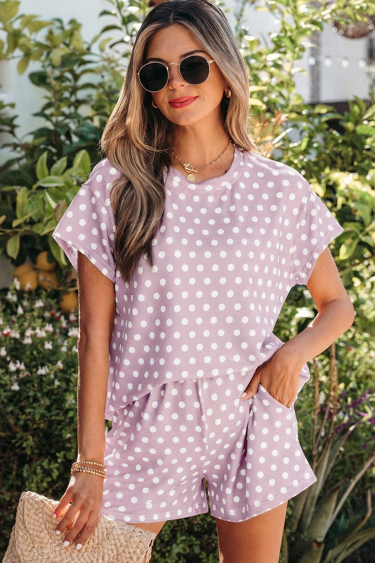 Pink Polka Dot Print Short Set