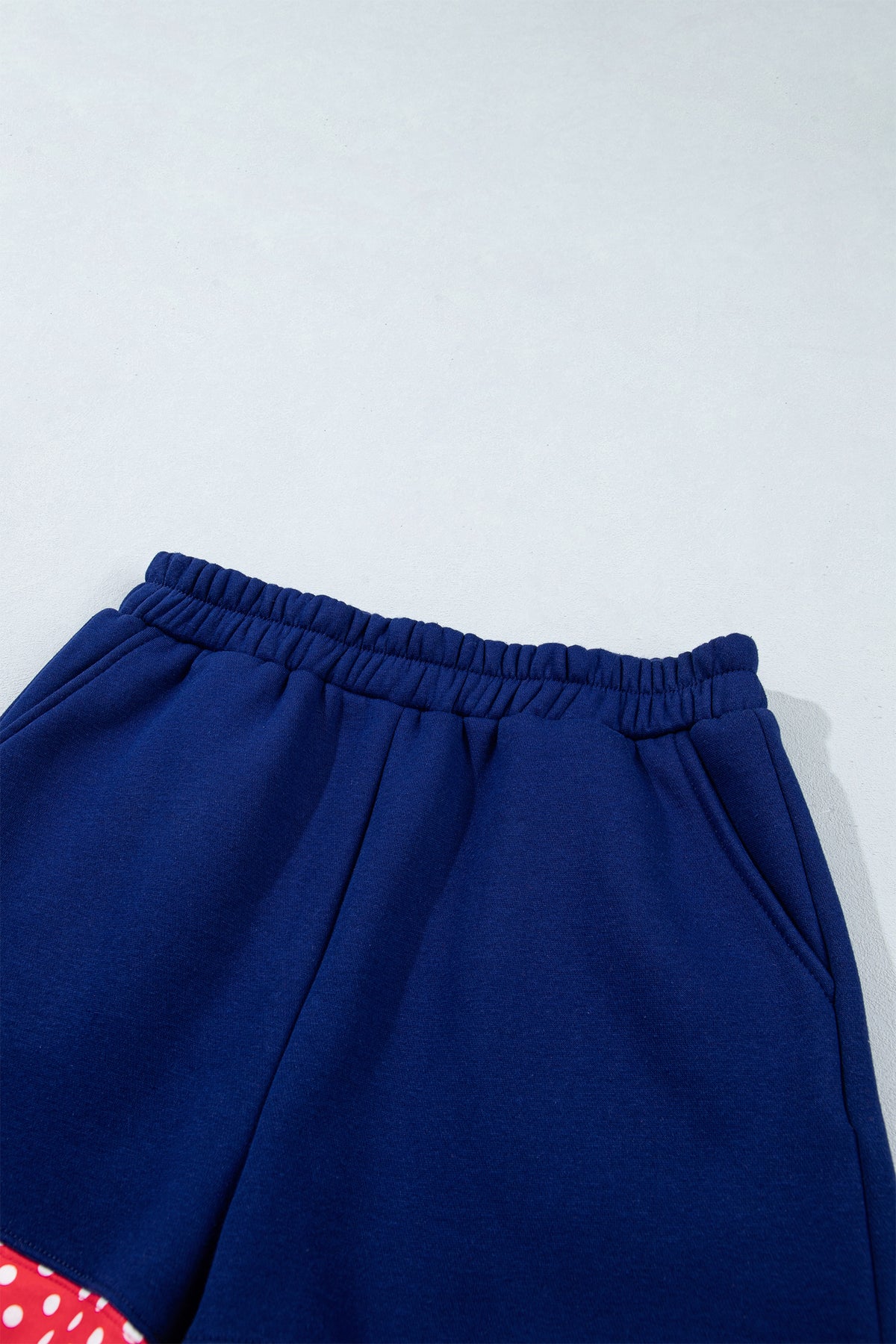 Navy Blue Polka Dot Trim Baggy Pullover 2pcs Short Set