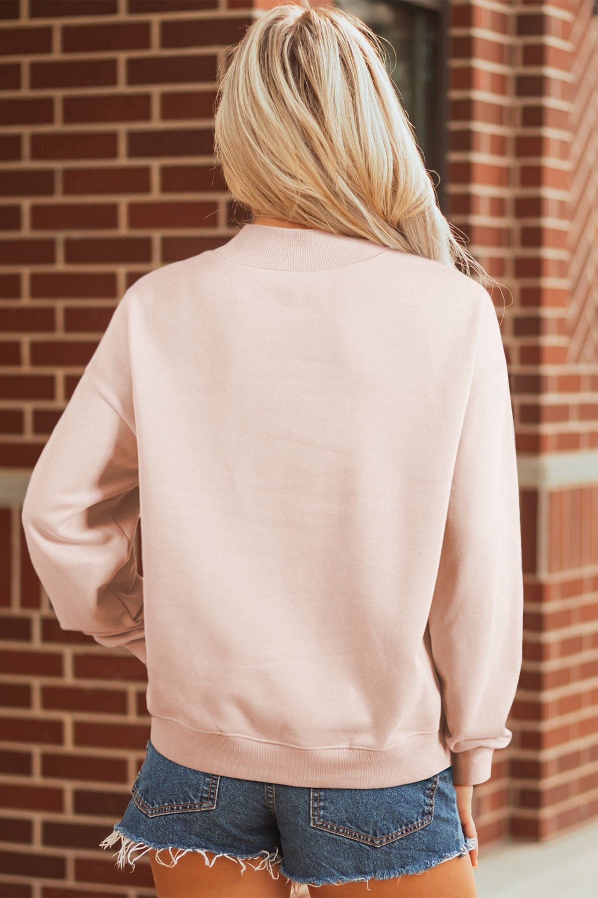 Apricot Pink He is Risen Floral Christian Easter Mock Neck Sweatshirt