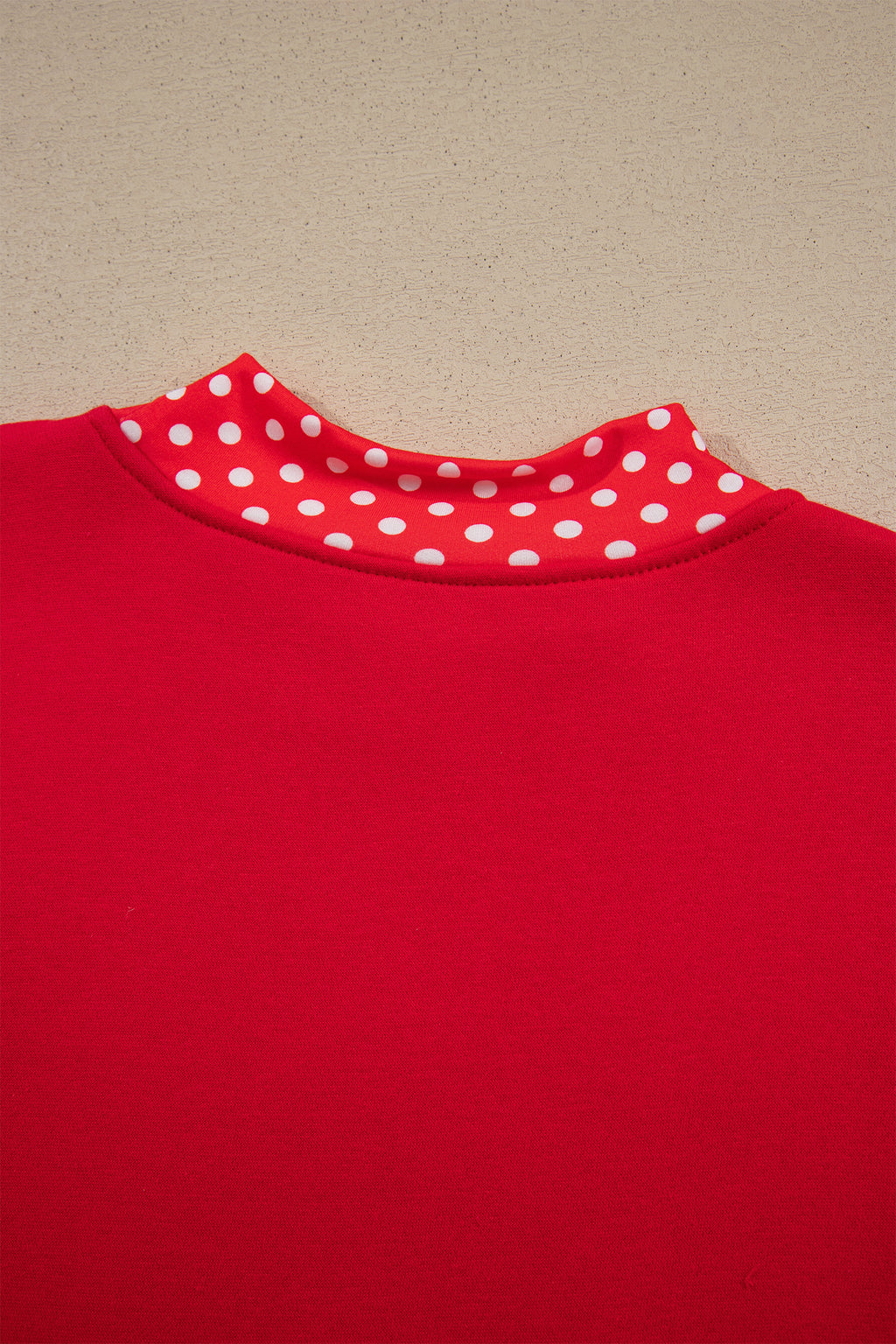 Fiery Red Polka Dot Letter Print Contrast Trim Mock Neck Sweatshirt