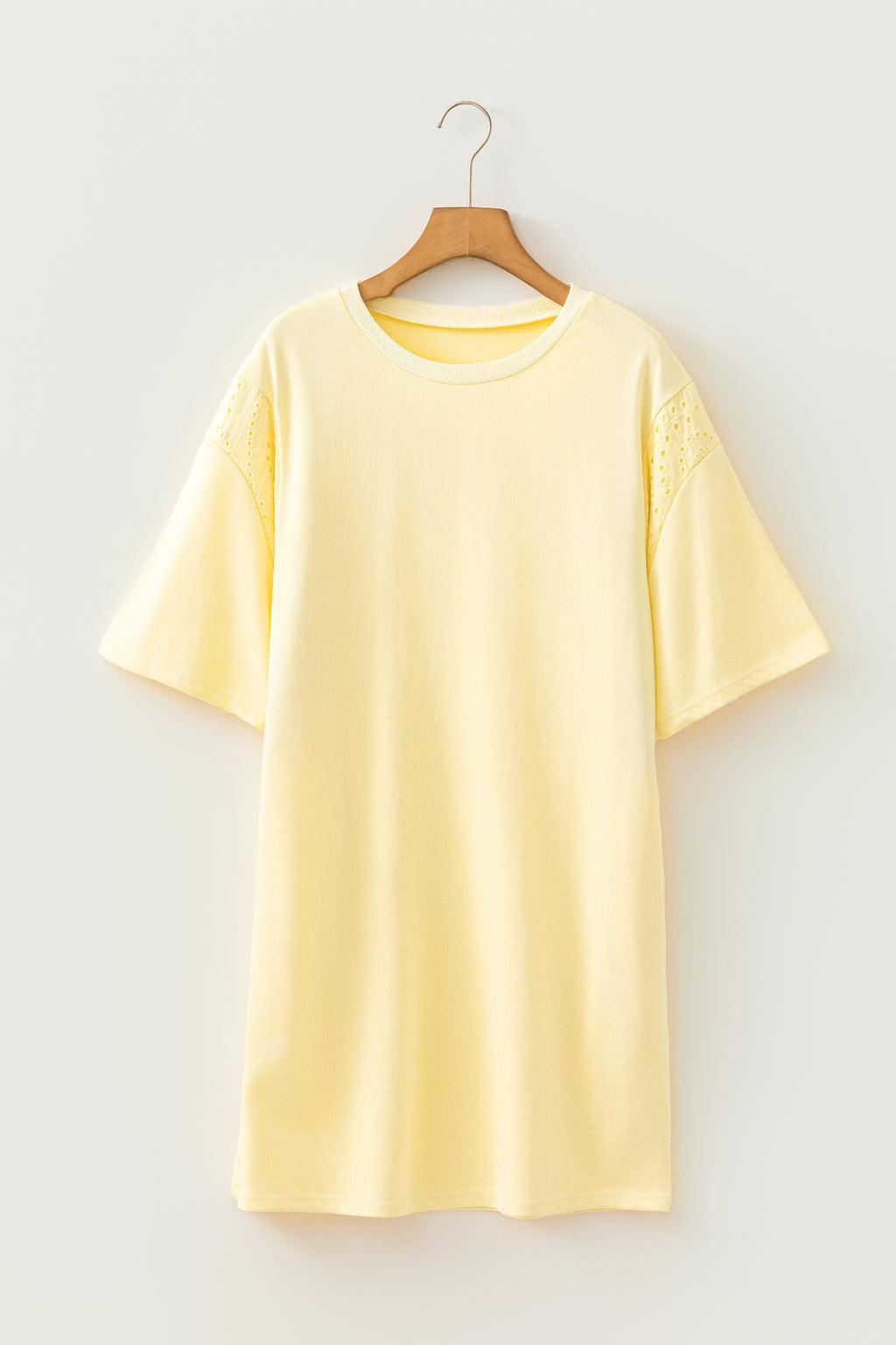 Yellow Cream Eyelet Embroidered Loose T Shirt Dress