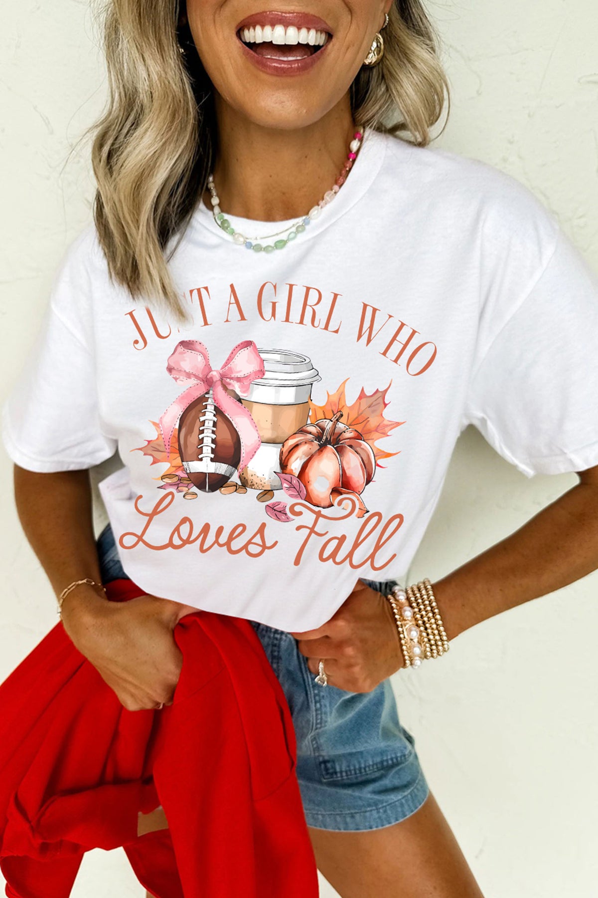 JUST A GIRL WHO Loves Fall Graphic Casual Tee