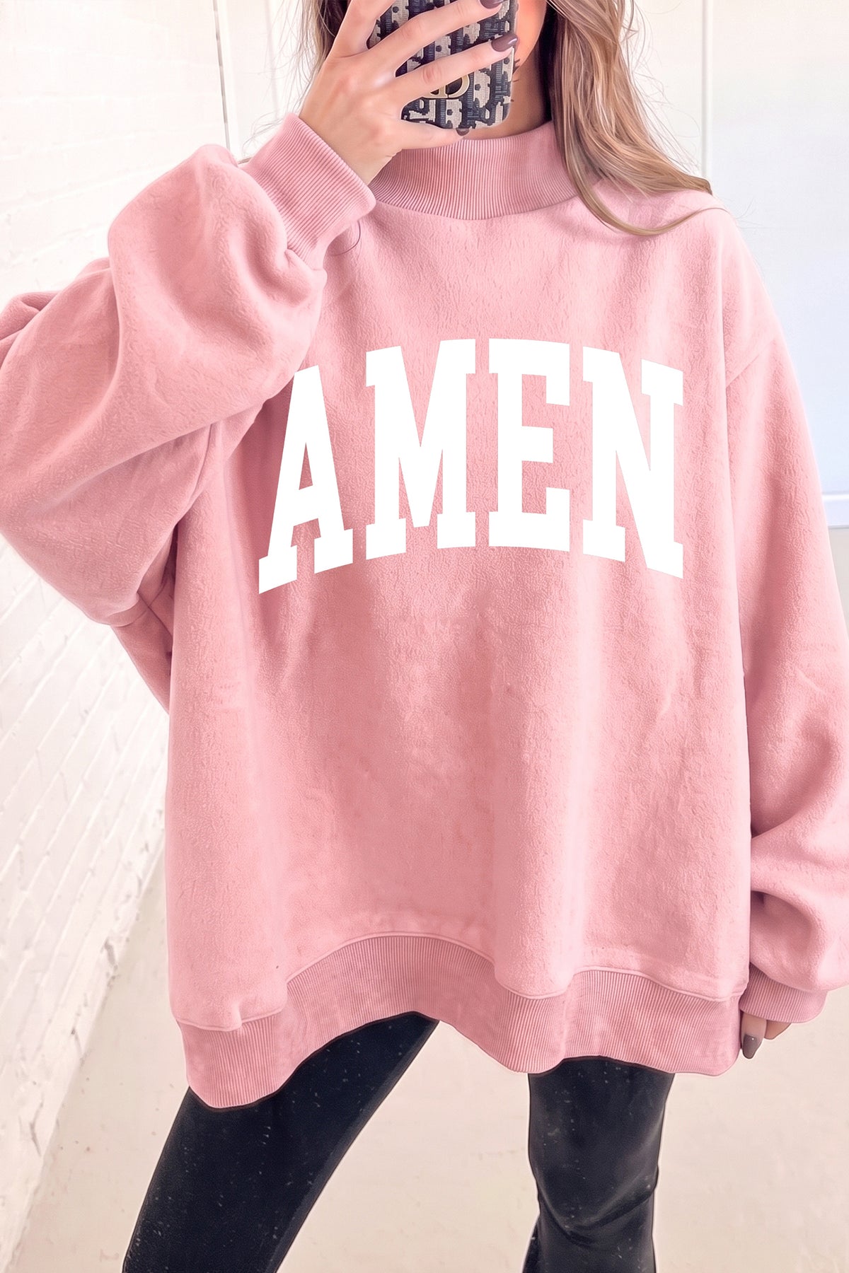 Light Pink WWJD/ AMEN Double Side Printed Reversible Sweatshirt