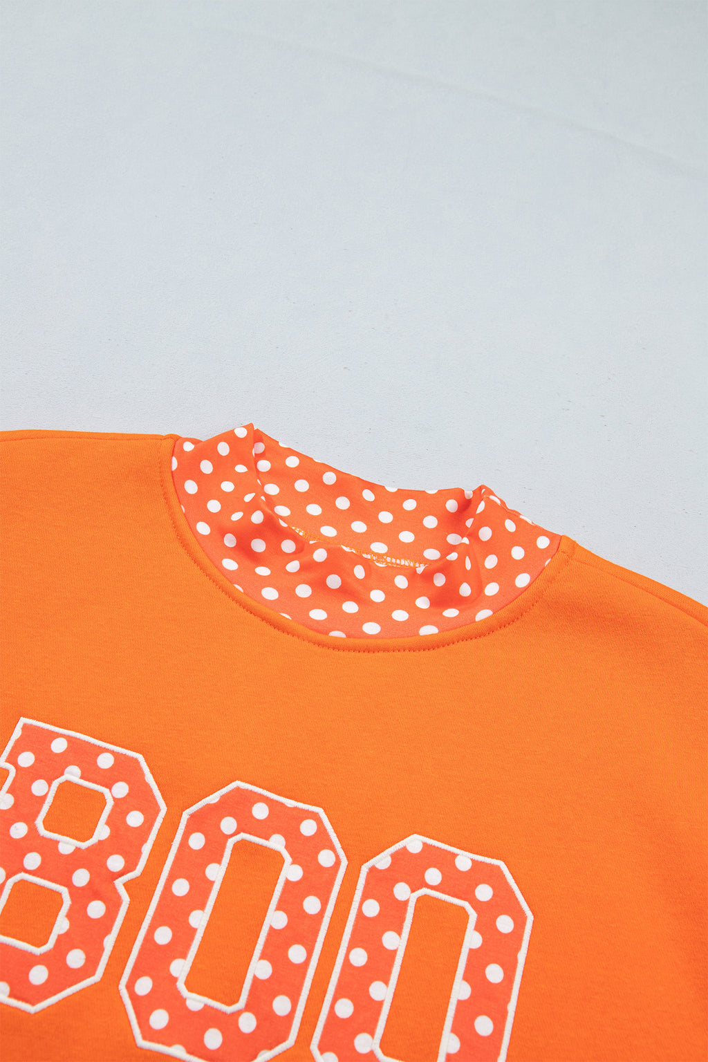 Sail Blue Polka Dot Letter Print Contrast Trim Mock Neck Sweatshirt