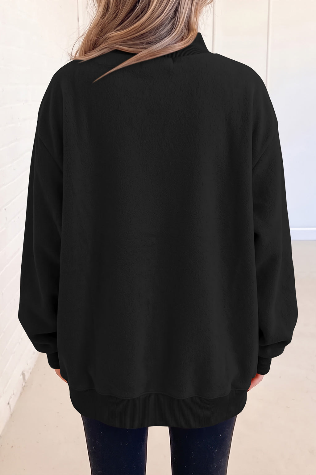 Bright Pink Oversize Drop Shoulder Reversible Mock Neck Sweatshirt