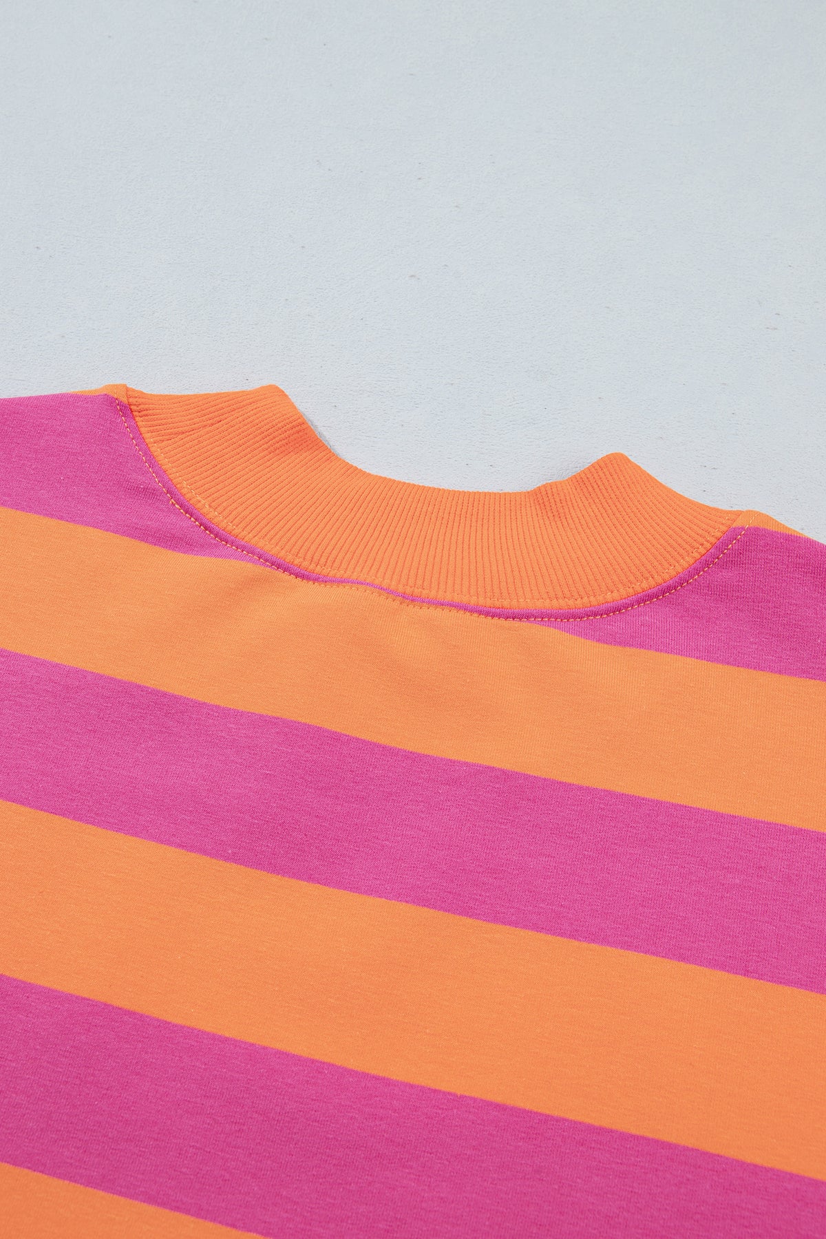 Brown Stripe Colorblock Mock Neck Relaxed Sweatshirt