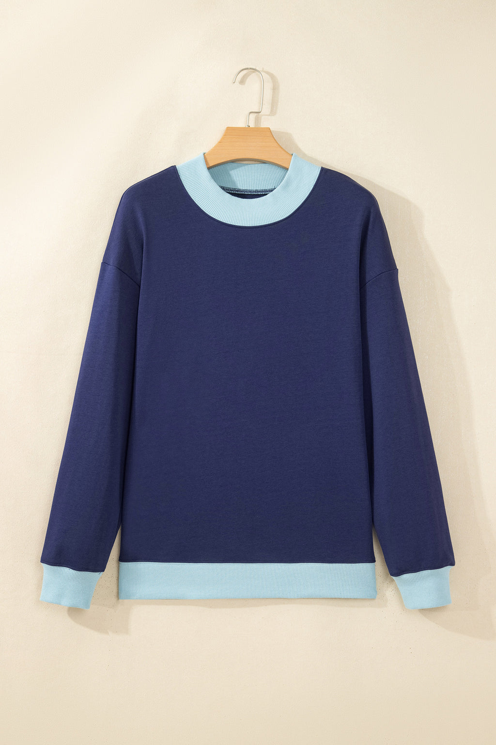Pink Colorblock Trim Crewneck Long Sleeve Pullover Sweatshirt