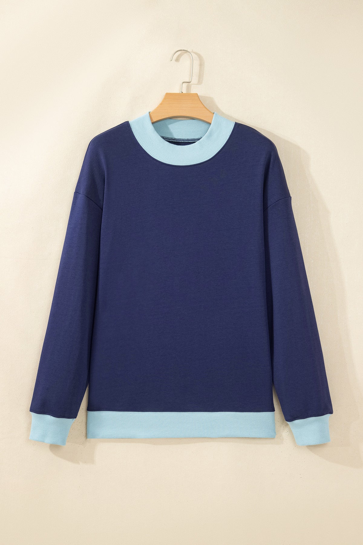 Pink Colorblock Trim Crewneck Long Sleeve Pullover Sweatshirt
