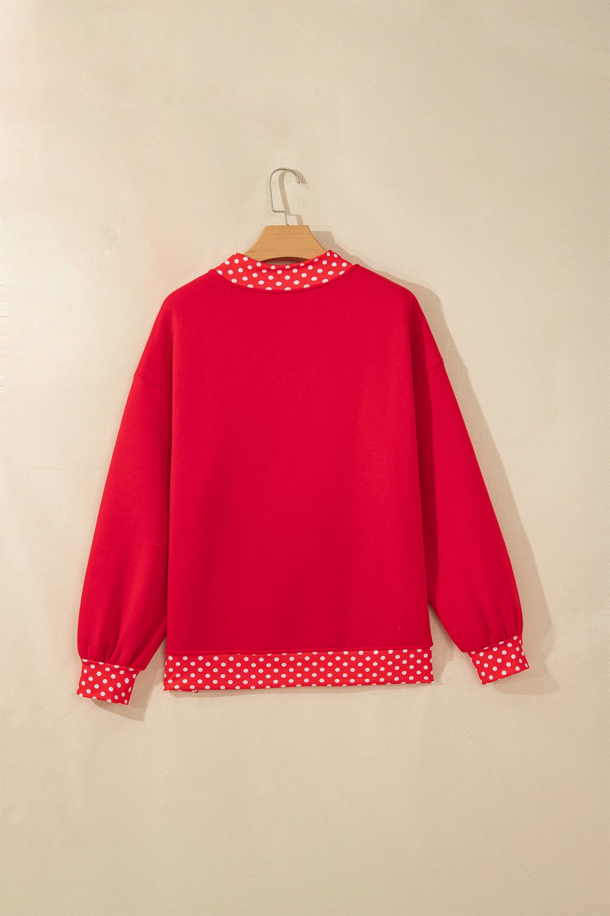 Fiery Red Polka Dot Letter Print Contrast Trim Mock Neck Sweatshirt