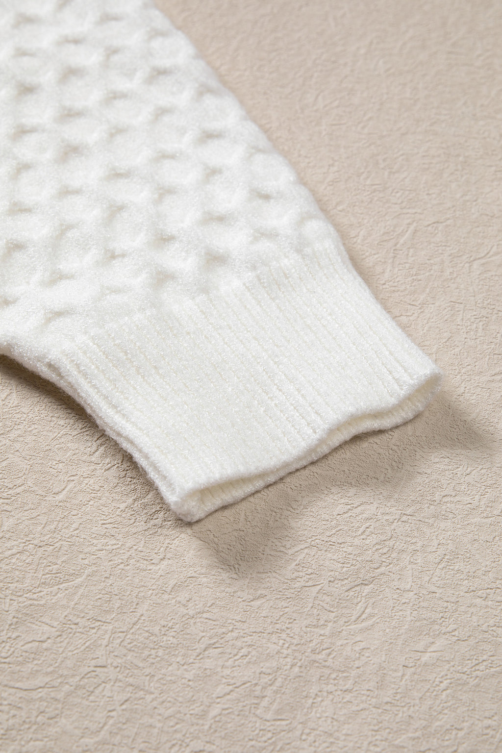 White Solid Textured Knit Pearl Embellished Pullover Sweater