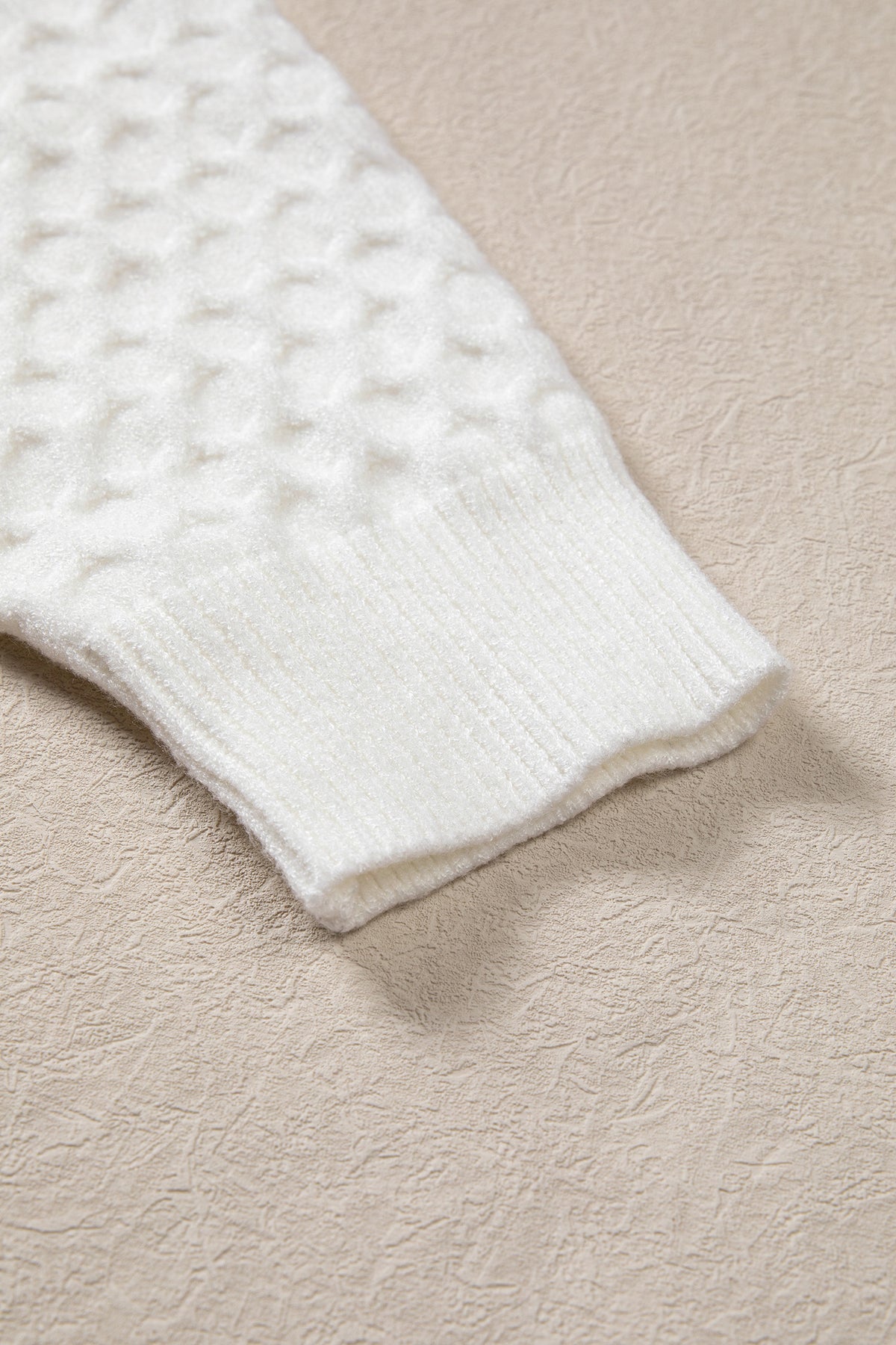White Solid Textured Knit Pearl Embellished Pullover Sweater