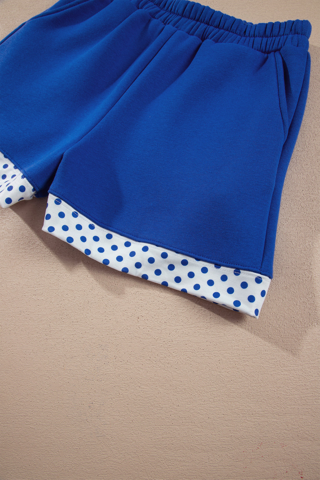 Navy Blue Polka Dot Trim Baggy Pullover 2pcs Short Set